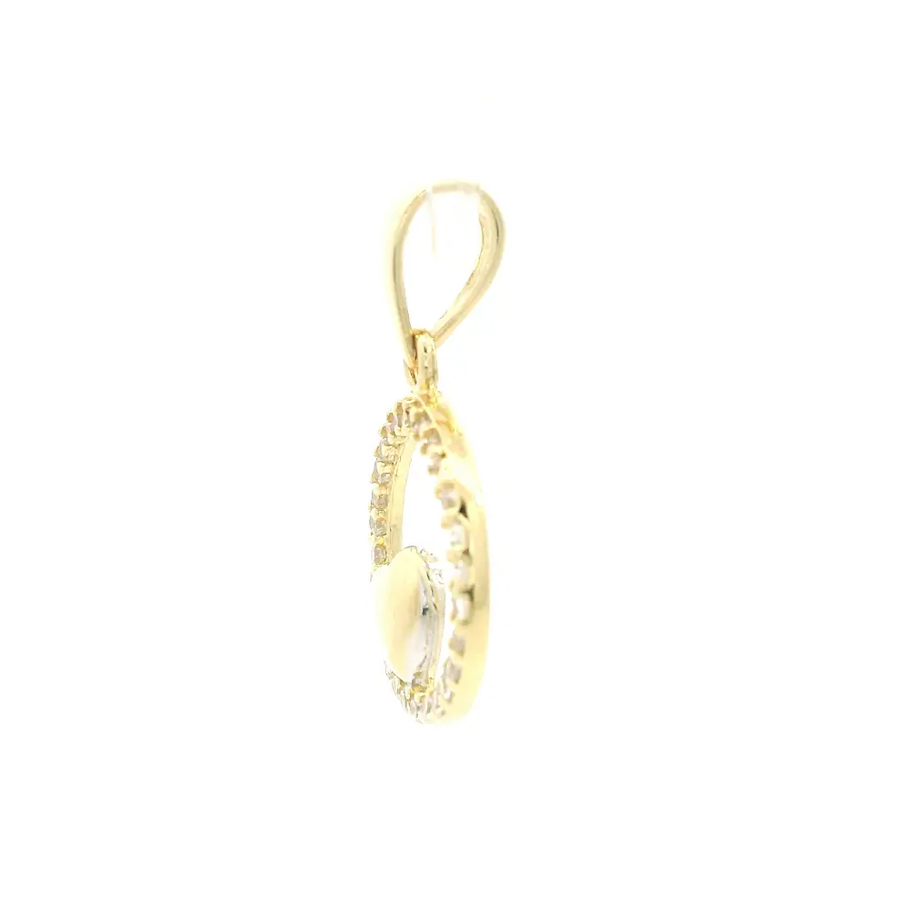Colgante Medalla Circular de Oro Amarillo 18K con Corazón y Piedras Incoloras