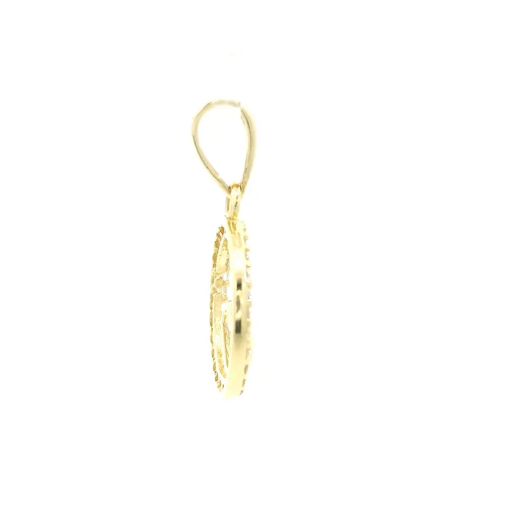 Colgante Medalla Circular de Oro Amarillo 18K con Corazón y Piedras Incoloras