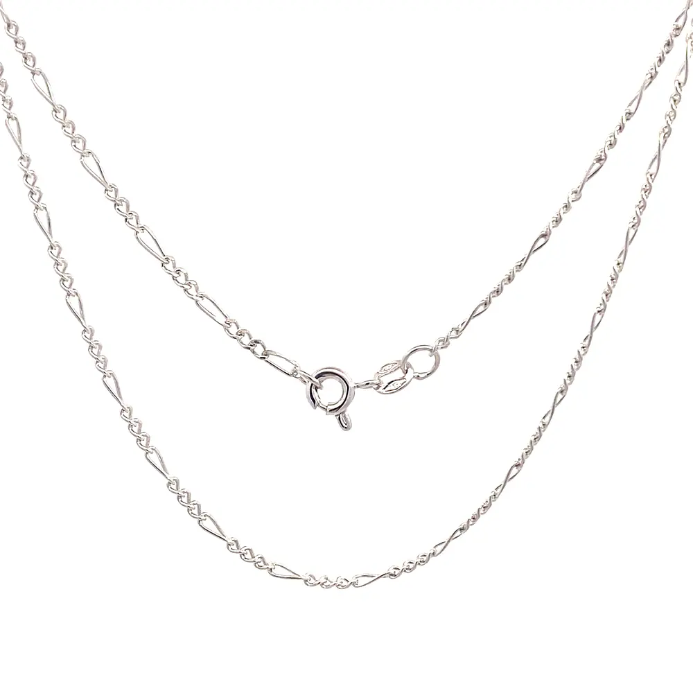 Cadena Fígaro 3x1 Rodinada de Oro Blanco 18K
