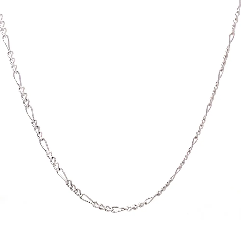 Cadena Fígaro 3x1 Rodinada de Oro Blanco 18K