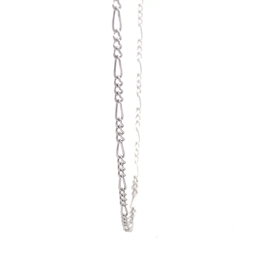 Cadena Fígaro 3x1 Rodinada de Oro Blanco 18K