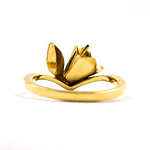 Anillo De Oro Amarillo 18K Copihue Con Hoja Tallada