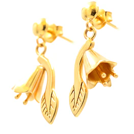 Aros De Oro Amarillo 18K Copihue Con Hoja Tallada