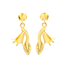 Aros De Oro Amarillo 18K Copihue Con Hoja Tallada