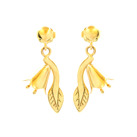 Aros De Oro Amarillo 18K Copihue Con Hoja Tallada