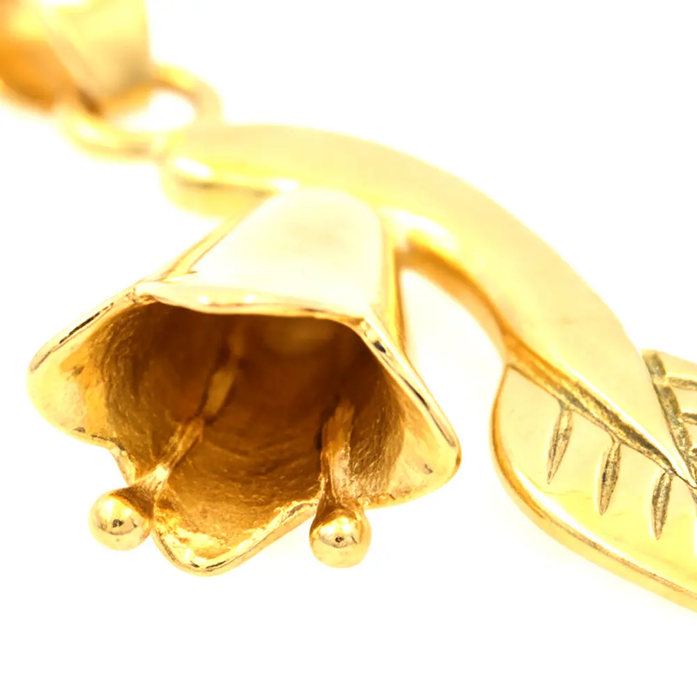 Aros De Oro Amarillo 18K Copihue Con Hoja Tallada