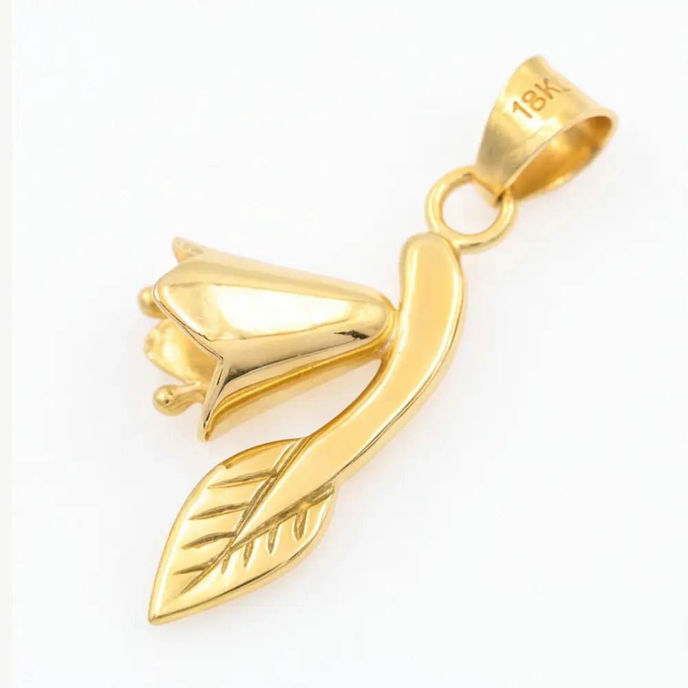 Colgante De Oro Amarillo 18K Copihue Con Hoja Tallada
