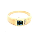 Anillo Semibombé Tallado De Oro 18K Con Diamantes y Piedras Azules
