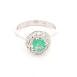 Anillo Halo De Oro Blanco 18K Con Diamantes y Piedra Verde