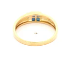 Anillo Semibombé Tallado De Oro 18K Con Diamantes y Piedras Azules