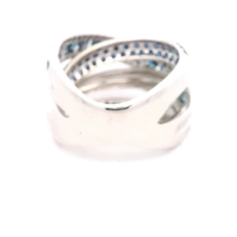 Anillo Cruzado Calado De Oro 18K Con Zafiros y Diamantes