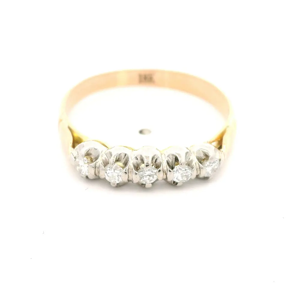 Anillo Cintillo De Dos Oros 18K Con 5 Diamantes Naturales