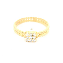 Anillo Cuadrado De Oro 18K Con Tejido De Esferas y Diamantes