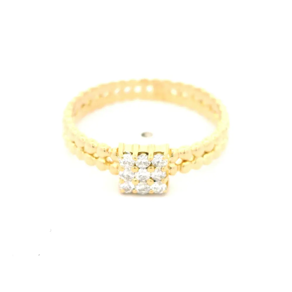 Anillo Cuadrado De Oro 18K Con Tejido De Esferas y Diamantes