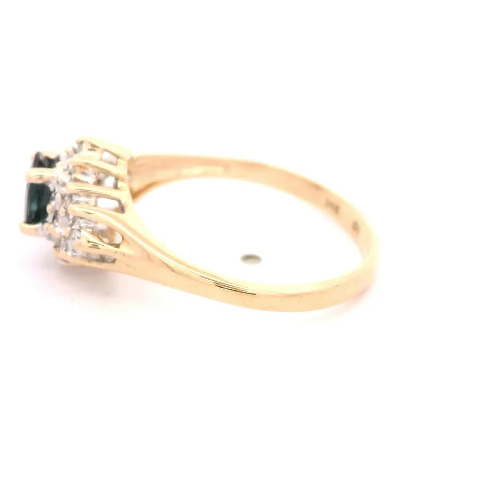 Anillo Halo De Dos Oros 14K Con Zafiro y Diamantes