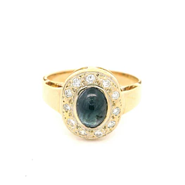 Anillo Ovalado De Oro 18K Con Zafiro y Diamantes Naturales