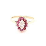Anillo Lady Di De Dos Oros 10K Con Diamante y Piedras Fucsias