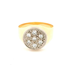 Anillo Sello De Dos Oros 18K Con 7 Diamantes