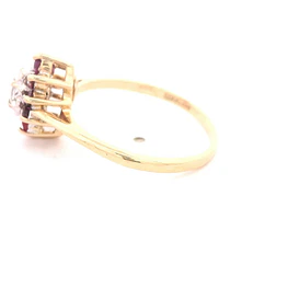 Anillo Lady Di De Dos Oros 10K Con Diamante y Piedras Fucsias