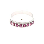 Anillo Doble Cintillo De Oro Blanco 18K Con Diamantes y Rubíes Rosa