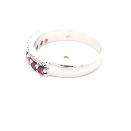 Anillo Doble Cintillo De Oro Blanco 18K Con Diamantes y Rubíes Rosa