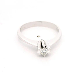 Anillo Solitario Flor De Oro Blanco 18K Con Diamante Natural