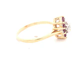 Anillo Lady Di De Dos Oros 10K Con Diamante y Piedras Fucsias