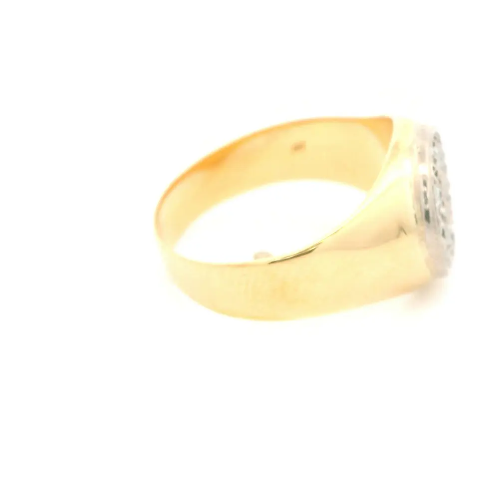 Anillo Sello De Dos Oros 18K Con 7 Diamantes