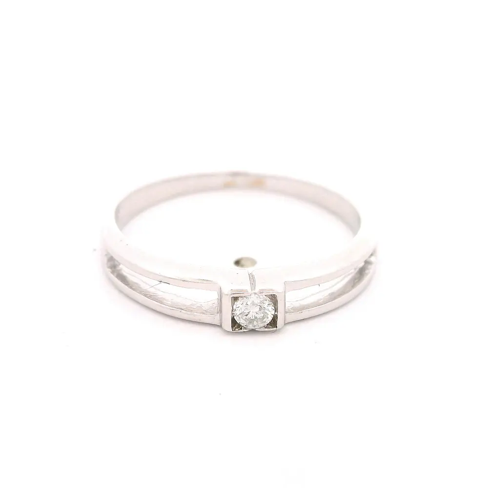 Anillo Solitario Calado De Oro Blanco 18K Con Diamante Natural