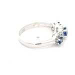 Anillo Triple Halo De Oro Blanco 18K Con Diamantes y Zafiros
