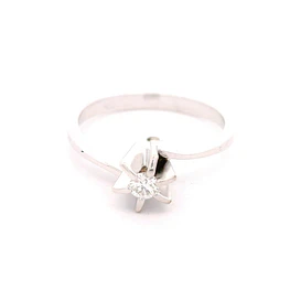 Anillo Solitario Flor De Oro Blanco 18K Con Diamante Natural