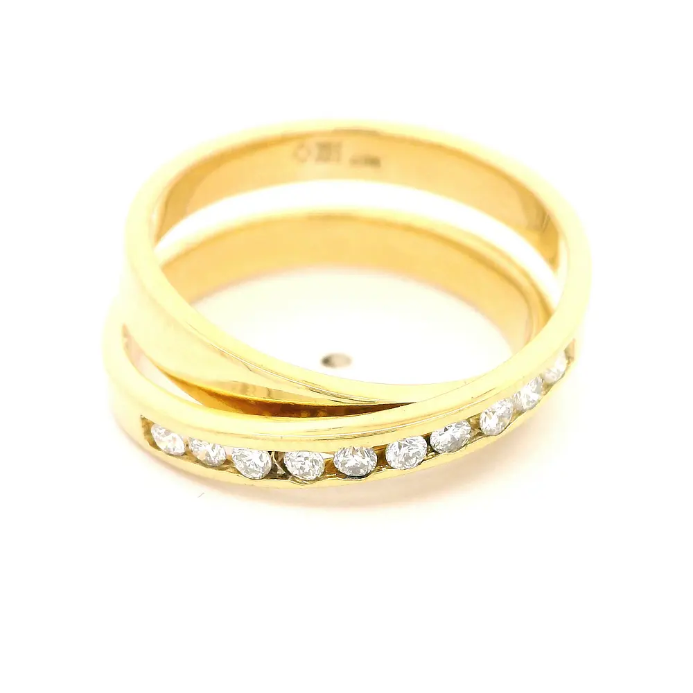 Anillo Cintillo Cruzado De Oro 18K Con 10 Diamantes