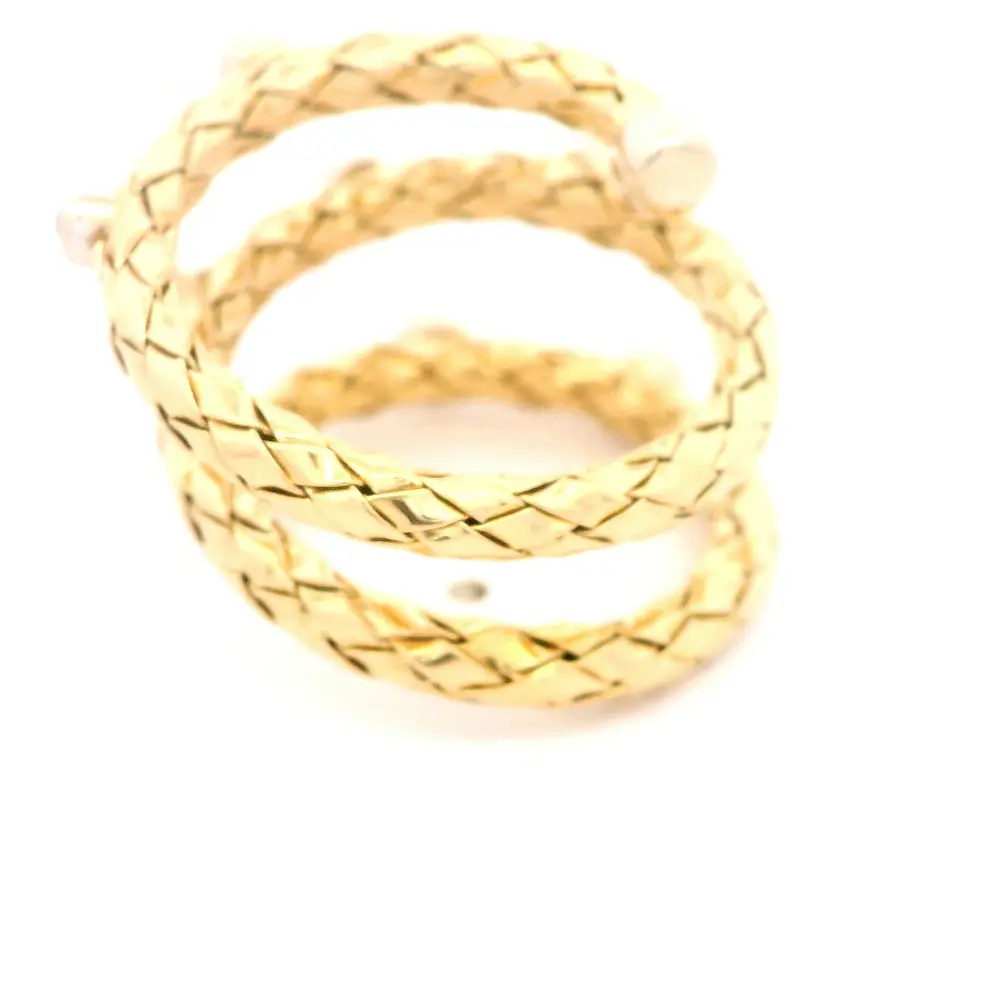 Anillo Espiral Tallado De Dos Oros 18K Con 7 Diamantes Naturales