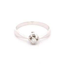 Anillo Solitario De Oro Blanco 18K Con Diamante Redondo
