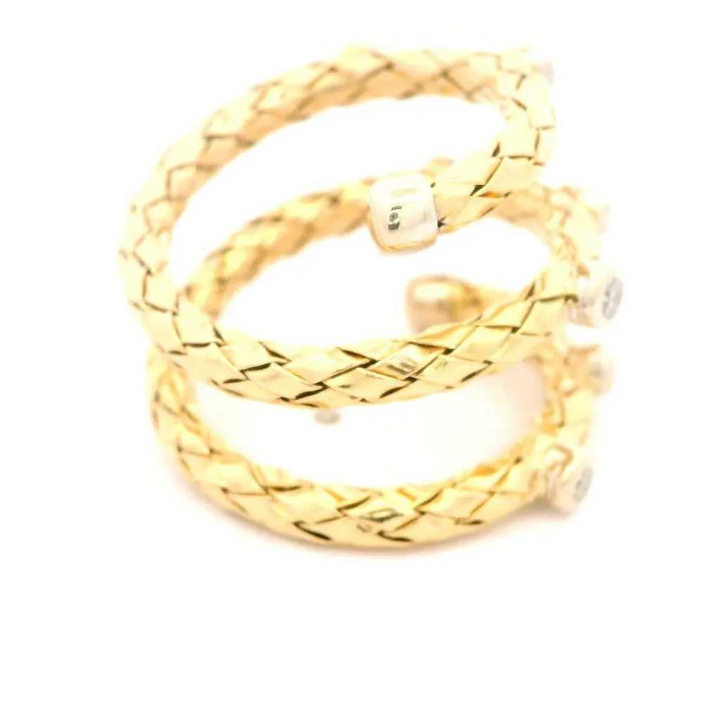 Anillo Espiral Tallado De Dos Oros 18K Con 7 Diamantes Naturales