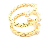 Anillo Espiral Tallado De Dos Oros 18K Con 7 Diamantes Naturales
