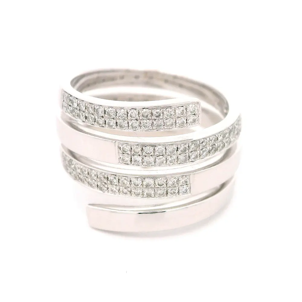 Anillo Espiral De Oro Blanco 18K Con 84 Diamantes Naturales