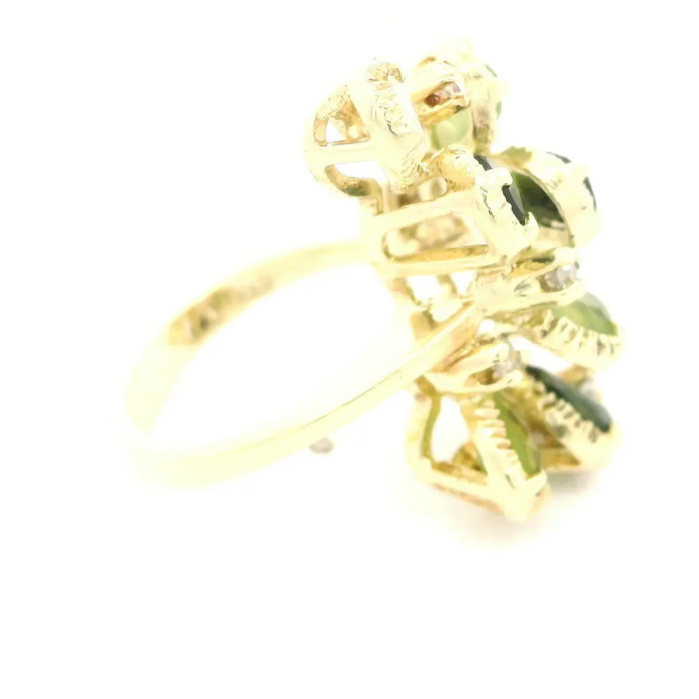 Anillo Gotas Caladas De Oro 14K Con Diamantes, Ópalos y Piedras Verdes