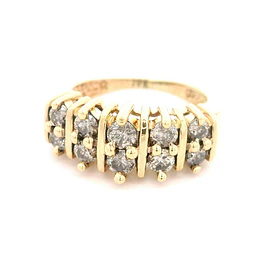 Anillo Doble Cintillo De Oro 10K Con 10 Diamantes Naturales
