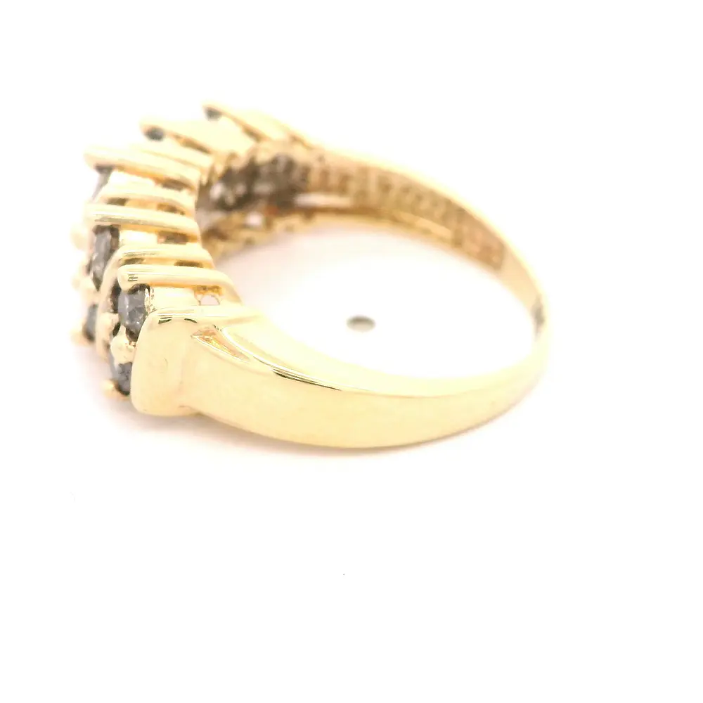 Anillo Doble Cintillo De Oro 10K Con 10 Diamantes Naturales