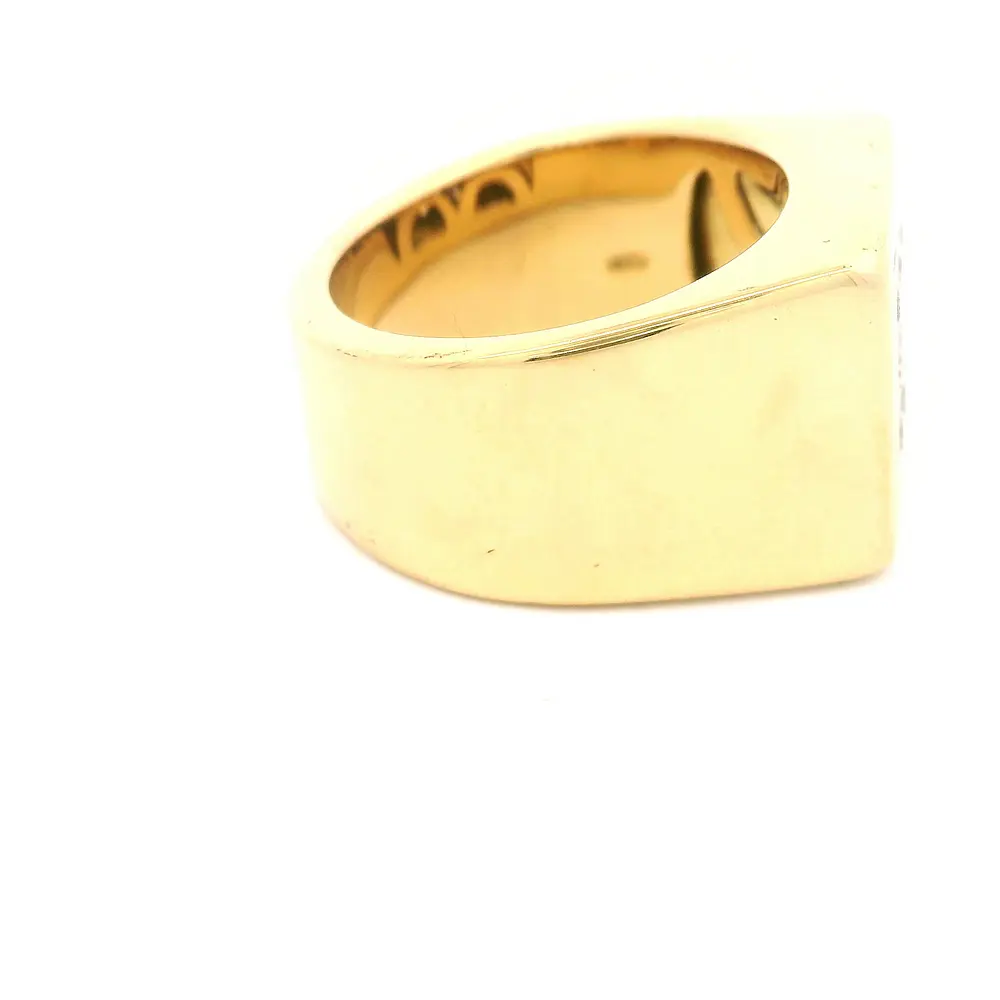 Anillo Sello Cuadrado De Dos Oros 18K Con 9 Diamantes