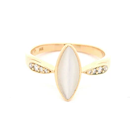 Anillo Marquesa De Oro 18K Con Diamantes y Piedra Blanca
