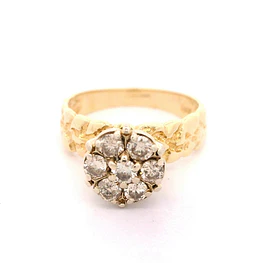 Anillo Flor De Dos Oros 14K Con 7 Diamantes