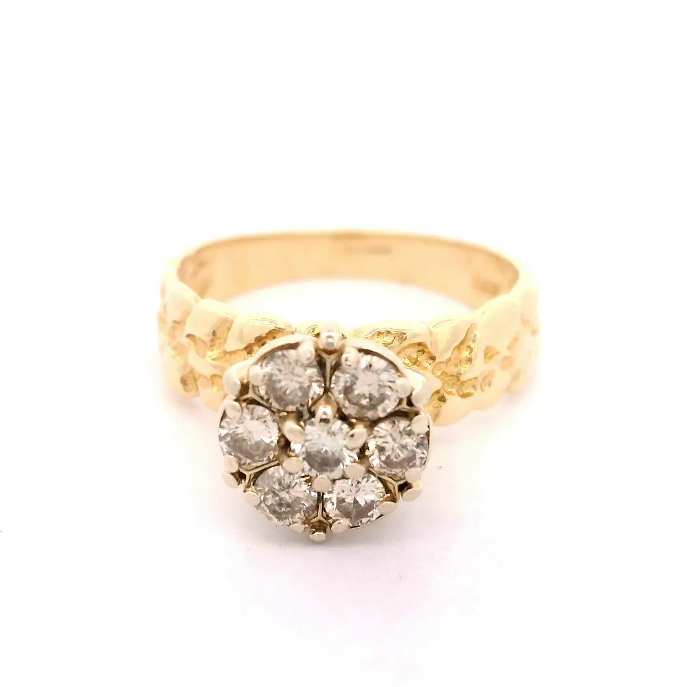 Anillo Flor De Dos Oros 14K Con 7 Diamantes
