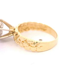 Anillo Flor De Dos Oros 14K Con 7 Diamantes