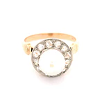 Anillo Halo De Dos Oros 18K Con Perla y Diamantes Naturales
