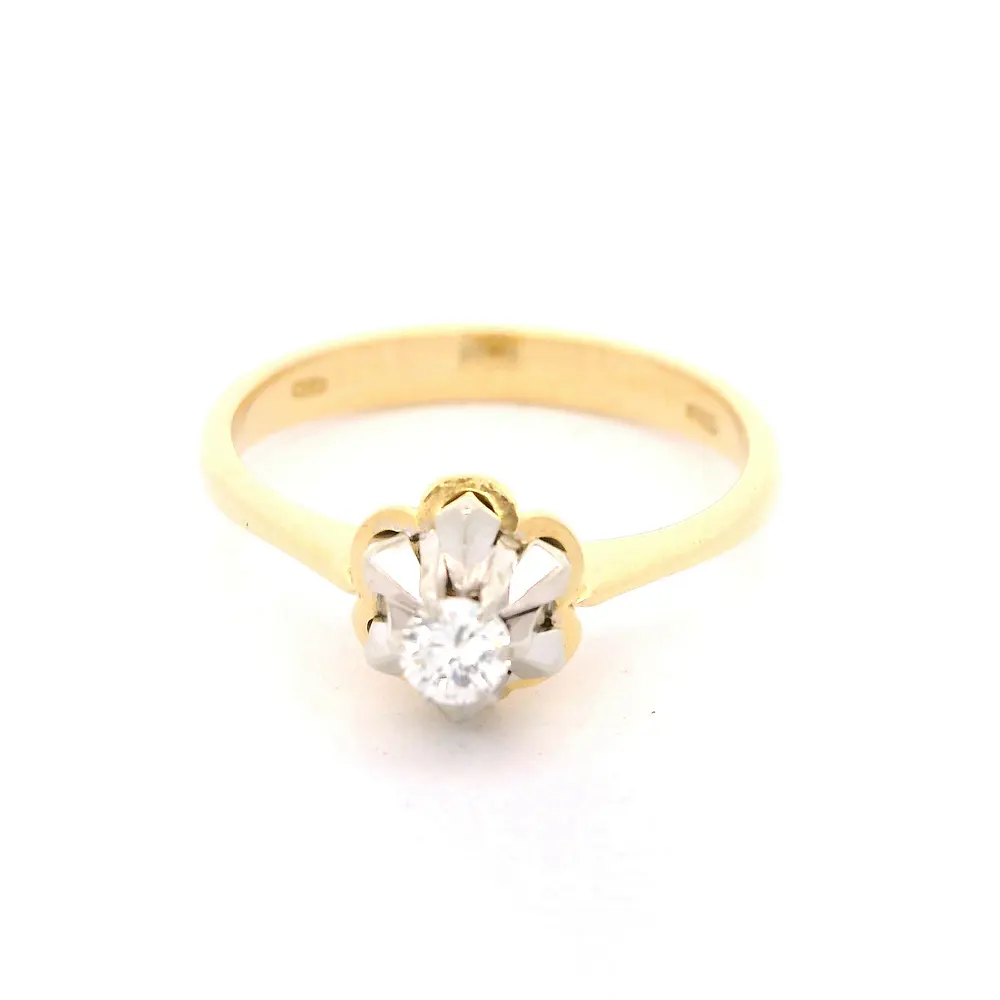 Anillo Solitario De Dos Oros 18K Con Diamante Redondo