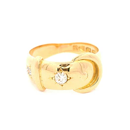 Anillo Cinturón De Oro 18K Con 2 Diamantes Corte Antiguo