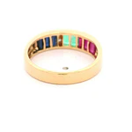 Anillo Cintillo De Oro 18K Con Diamantes, Esmeraldas, Zafiros y Rubíes