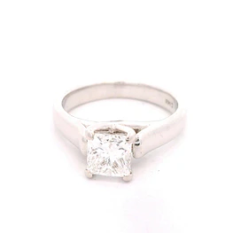 Anillo Solitario Cuadrado De Oro Blanco 14K Con Diamante Princess